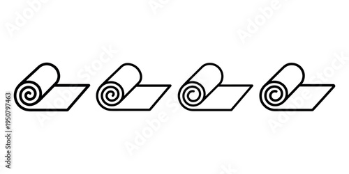 Yoga mat roll icon set showing rolled exercise equipment for fitness and workout routines in gym or home studio settings for health and wellness concepts