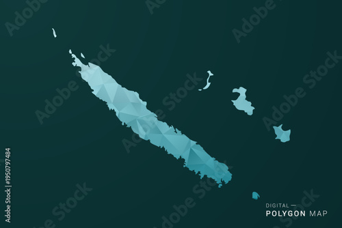 New Caledonia Map - Polygon style vector illustration in green and blue low poly geometric design, clean minimal silhouette for infographic.
