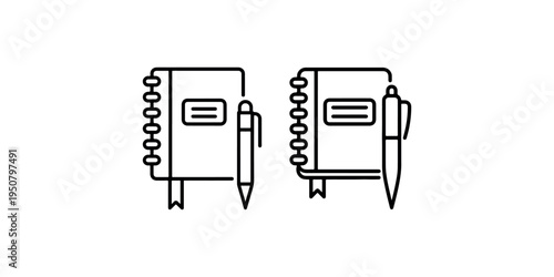 Notebook and pen icon set vector illustration. dairy or journal for writing ideas. study and education tools.