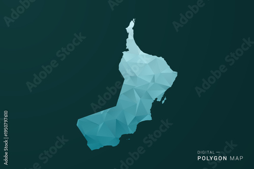 Oman Map - Polygon style vector illustration in green and blue low poly geometric design, clean minimal silhouette for infographic.