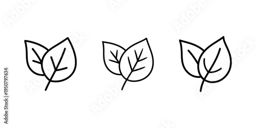 Minimalist graphic of a pair of two natural fresh leaves, eco-friendly environment icon, nature care, ecology design elements vector set