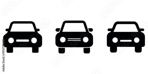 Car icon vector, vehicle transportation sign in flat style, front view, auto symbol, isolated on white background, three cars