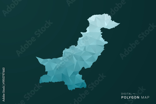 Pakistan Map - Polygon style vector illustration in green and blue low poly geometric design, clean minimal silhouette for infographic.