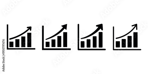 Growing bar chart with upward arrow symbol, financial success concept, rising trend, positive economic graph, business growth illustration, data analysis visualization.