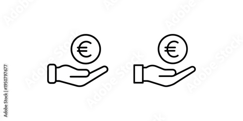 Hand holding euro coin icon, finance concept, currency symbol, money illustration, investment graphic, payment sign, wealth and earnings.