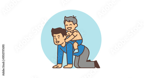 Man Carrying Adult on His Back Illustration.