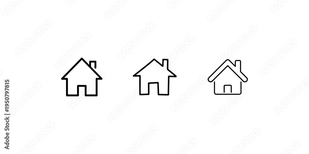 Obraz premium Three simple house outlines on white background, building icons, architectural symbols, home design elements