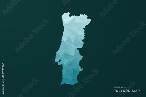 Portugal Map - Polygon style vector illustration in green and blue low poly geometric design, clean minimal silhouette for infographic.
