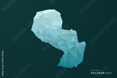 Paraguay Map - Polygon style vector illustration in green and blue low poly geometric design, clean minimal silhouette for infographic.