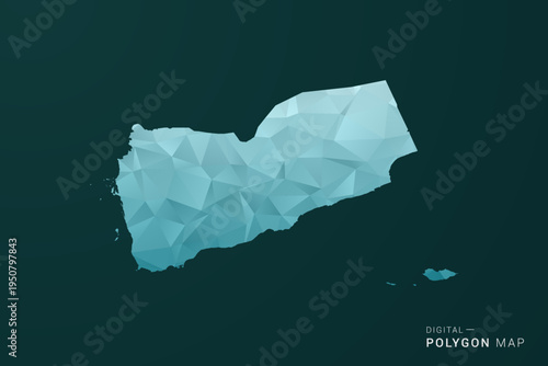 Yemen Map - Polygon style vector illustration in green and blue low poly geometric design, clean minimal silhouette for infographic.