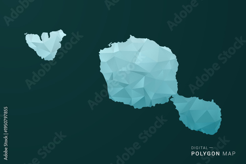 French Polynesia Map - Polygon style vector illustration in green and blue low poly geometric design, clean minimal silhouette for infographic.