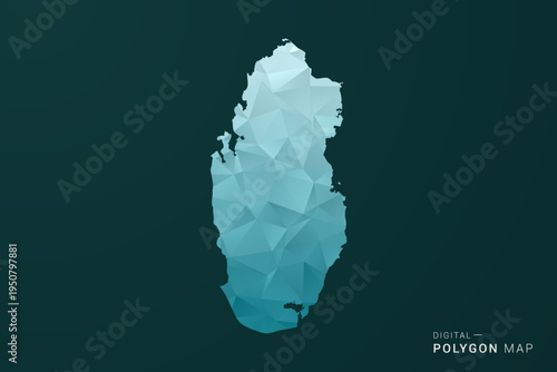 Qatar Map - Polygon style vector illustration in green and blue low poly geometric design, clean minimal silhouette for infographic.