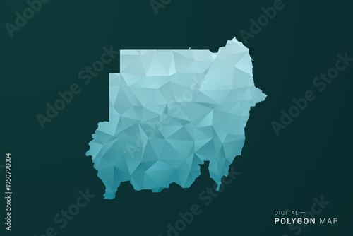 Sudan Map - Polygon style vector illustration in green and blue low poly geometric design, clean minimal silhouette for infographic.