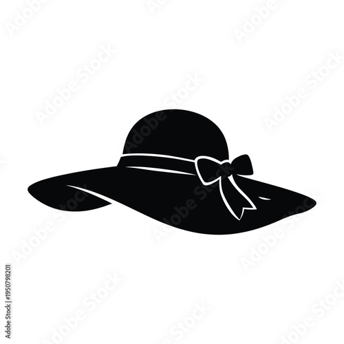 silhouette of sun hat with a decorative ribbon and bow