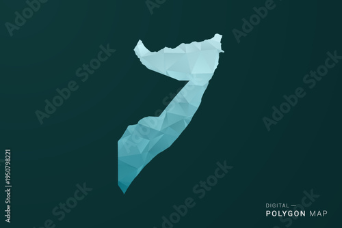 Somalia Map - Polygon style vector illustration in green and blue low poly geometric design, clean minimal silhouette for infographic.