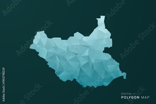 South Sudan Map - Polygon style vector illustration in green and blue low poly geometric design, clean minimal silhouette for infographic.