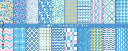 シンプルな幾何学模様のシームレスパターンセット