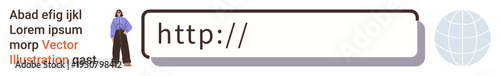 Web navigation, internet access, online search, digital communication, technology education, user interface. URL bar with a typing space and globe icon. Web navigation and internet access concepts