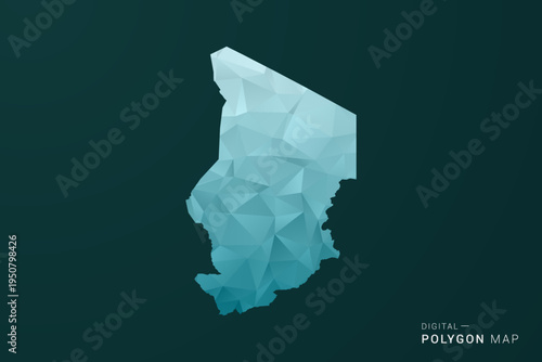 Chad Map - Polygon style vector illustration in green and blue low poly geometric design, clean minimal silhouette for infographic.