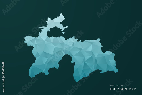 Tajikistan Map - Polygon style vector illustration in green and blue low poly geometric design, clean minimal silhouette for infographic.