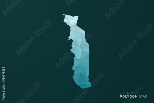 Togo Map - Polygon style vector illustration in green and blue low poly geometric design, clean minimal silhouette for infographic.
