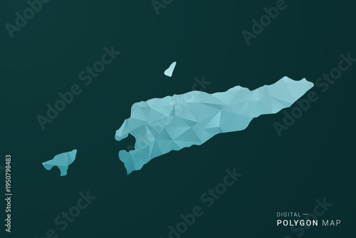 Timor Leste Map - Polygon style vector illustration in green and blue low poly geometric design, clean minimal silhouette for infographic.