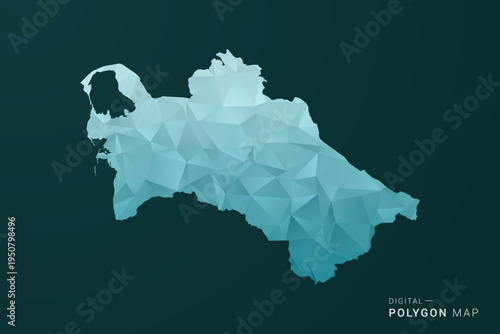 Turkmenistan Map - Polygon style vector illustration in green and blue low poly geometric design, clean minimal silhouette for infographic.