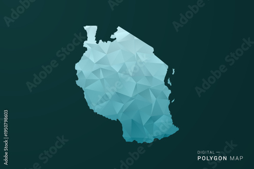 Tanzania Map - Polygon style vector illustration in green and blue low poly geometric design, clean minimal silhouette for infographic.