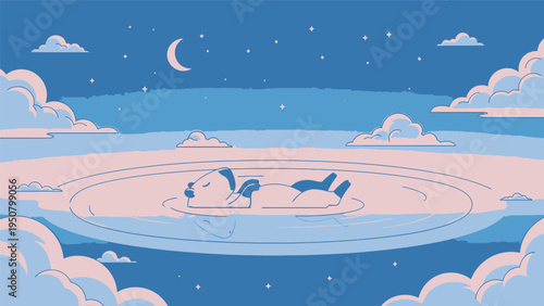 Two abstract figures in a serene, dreamlike setting.