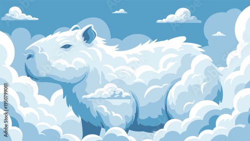 Fluffy Capybara Cloud Creature Resting Peacefully in the Sky.