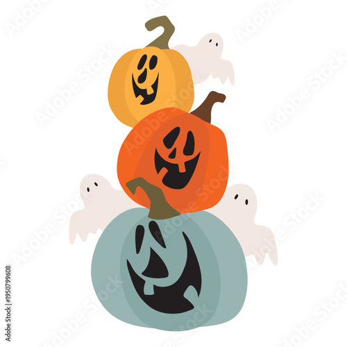 Funny Halloween stacked pumpkins vector cartoon illustration