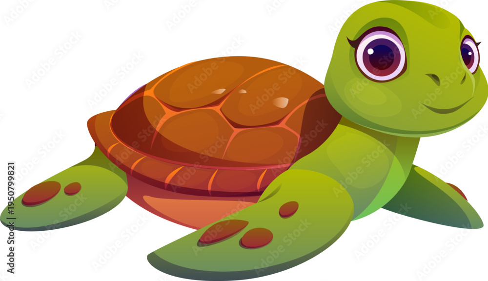 Obraz premium Pirate icon of cartoon sea turtle character or funny ocean animal, vector personage. Caribbean pirate adventure character of cute little turtle and underwater creature for undersea game asset element