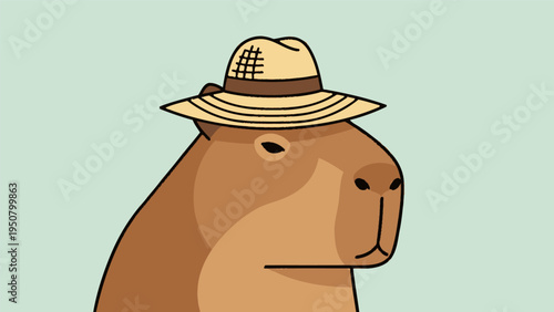 Cartoon Capybara Wearing Hat Illustration.