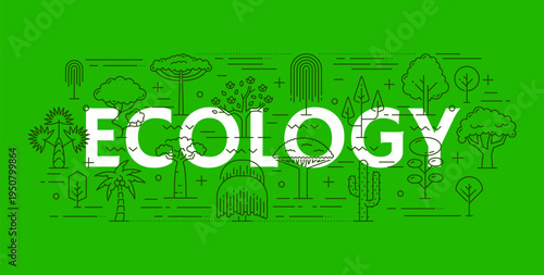 Environment tropical forest garden and park tree and plant line icons. Nature protection vector icon, environment saving symbol. Ecology pictogram with tropical jungle and forest trees and plants