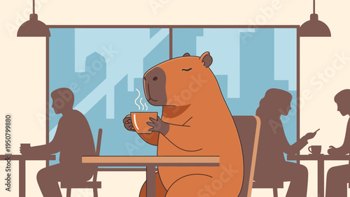Bear Drinking Coffee in Office Setting.