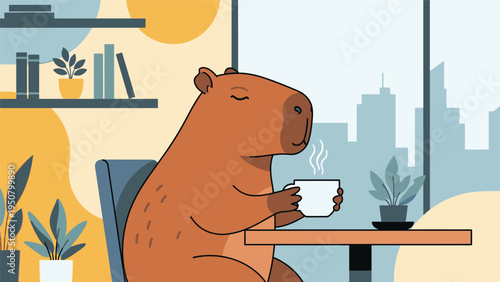 Capybara Drinking Coffee in a Cozy Setting.