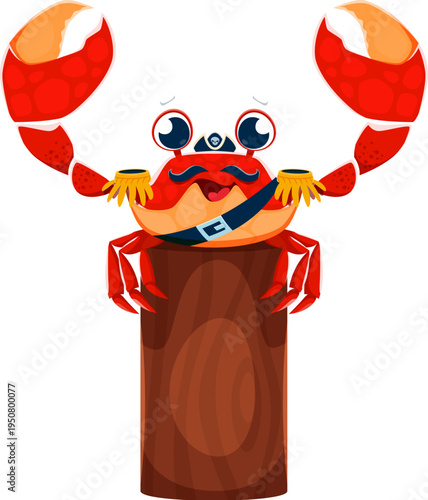 Pirate font cartoon funny crab character letter Y. Nautical font symbol, corsair treasure hunt type vector element. Pirate marine sailing typeface sign or letter with sea animal cute personage