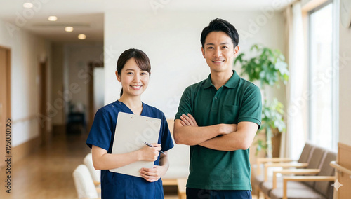 介護施設で働く介護職員とケアマネージャーの人物イメージ