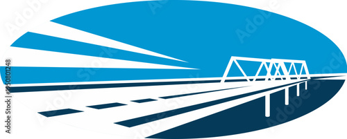 Speed highway road bridge round icon or label. Bridge logistics business symbol, pathway construction brand isolated vector icon. Highway route transport company emblem or freeway road industry sign