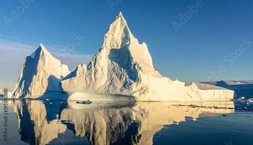 Majestic iceberg towering over the Arctic waters under a clear blue sky