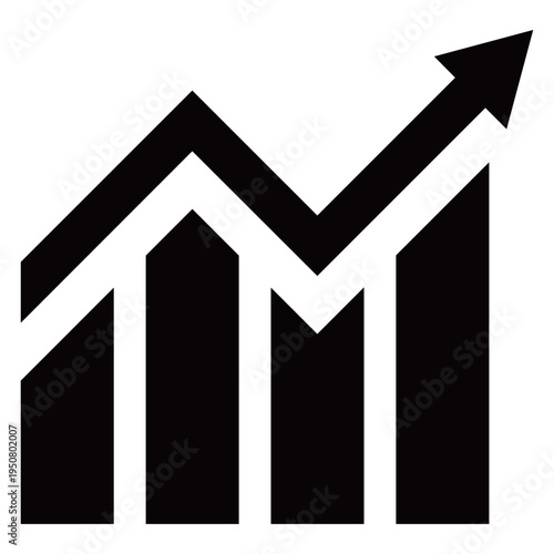 上昇グラフと成長のビジネスアイコンセット（成功・右肩上がり・モノクロ・アウトラインあり）