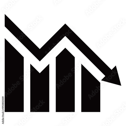 下降グラフと減少のビジネスアイコンセット（下落・損失・モノクロ・アウトラインあり）