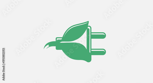 Green Electric Plug with Leaves Illustration.