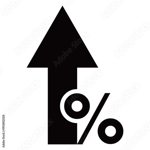 上昇矢印とパーセントのビジネスアイコンセット（成長率・達成率・モノクロ・アウトラインあり）