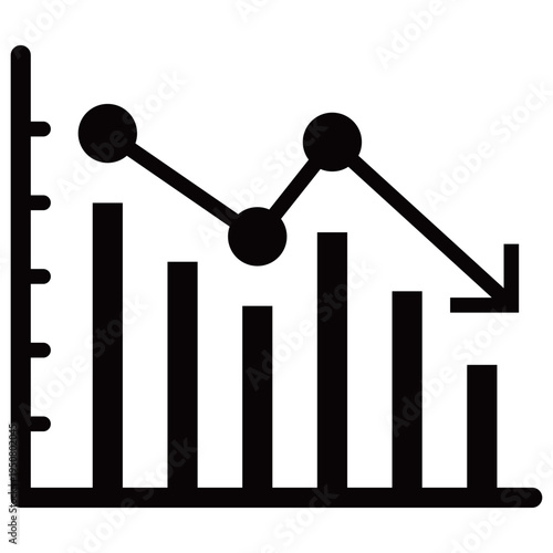棒グラフと折れ線グラフの下降アイコンセット（下落・減少・モノクロ・アウトラインあり）