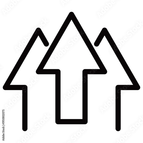 3つの上昇矢印のビジネスアイコンセット（成長・成功・相乗効果・アウトラインあり）