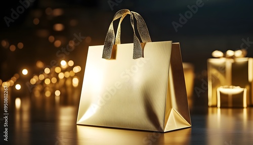 Blank golden paper bag for Black Friday.
