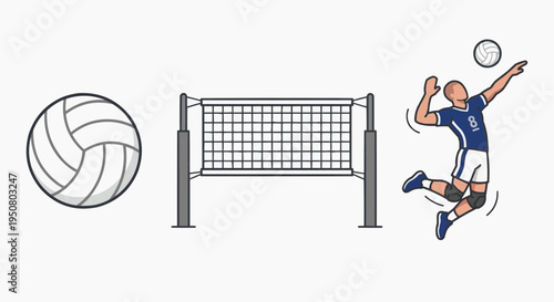 A Volleyball Set Illustrating a Player Spiking a Ball