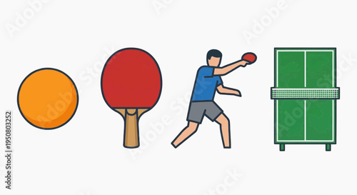 A table tennis game elements and player with a illustration design