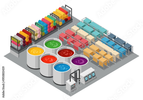 Textile Dyeing Factory with Raw Materials and Finished Goods in Storage